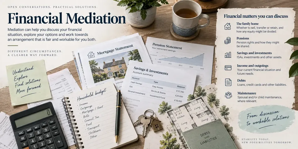 Financial mediation pension rights and asset sharing infographic from Cavendish Family Mediation